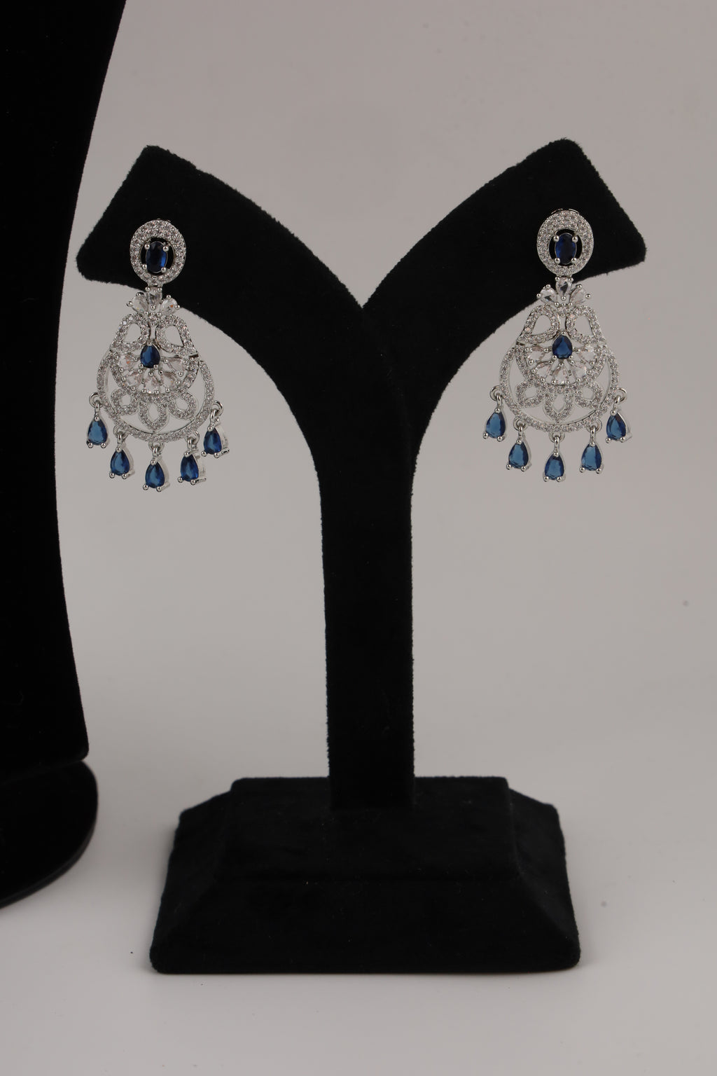 Silver-Tone Statement Necklace Set with Blue Accents & Matching Earrings