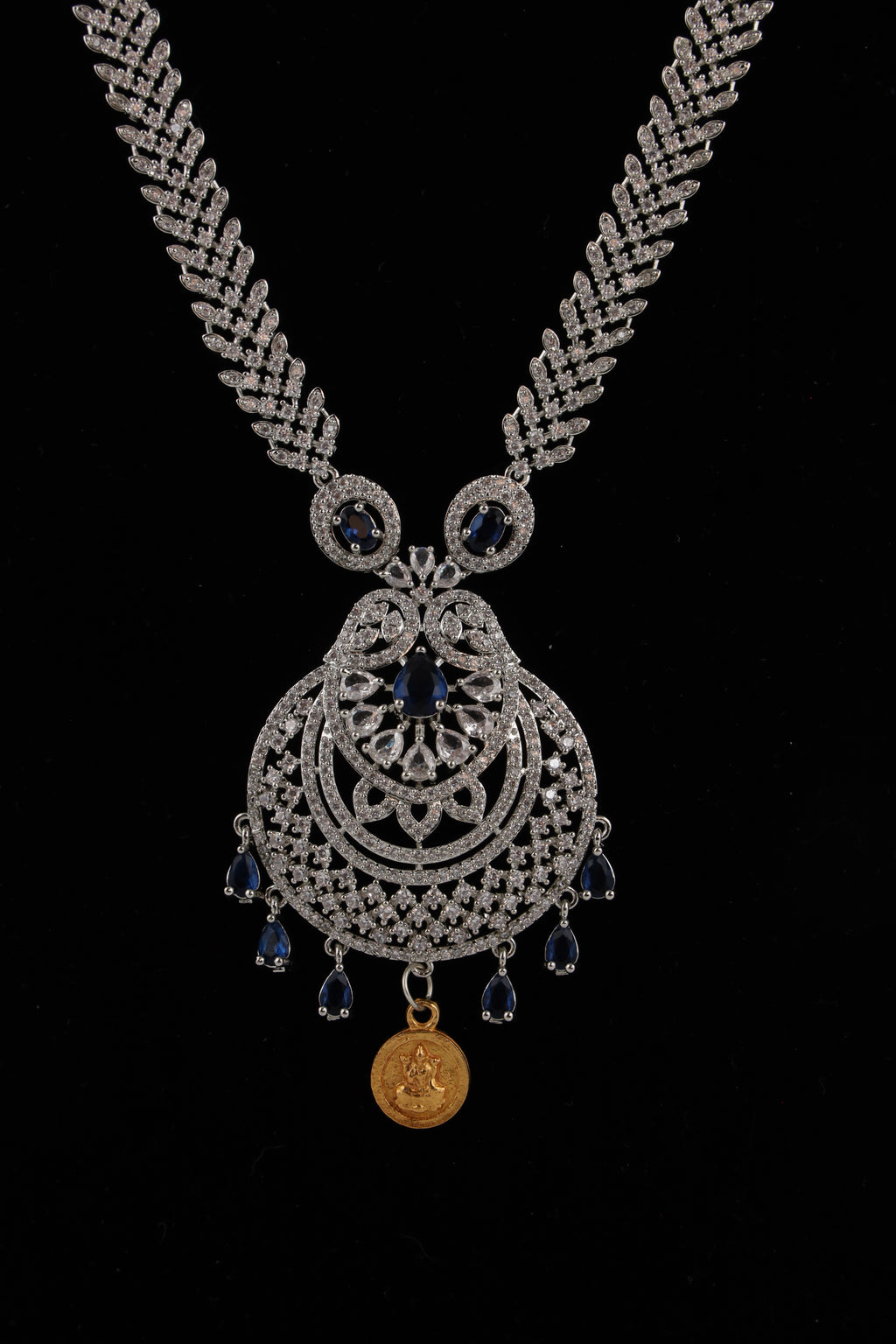 Silver-Tone Statement Necklace Set with Blue Accents & Matching Earrings