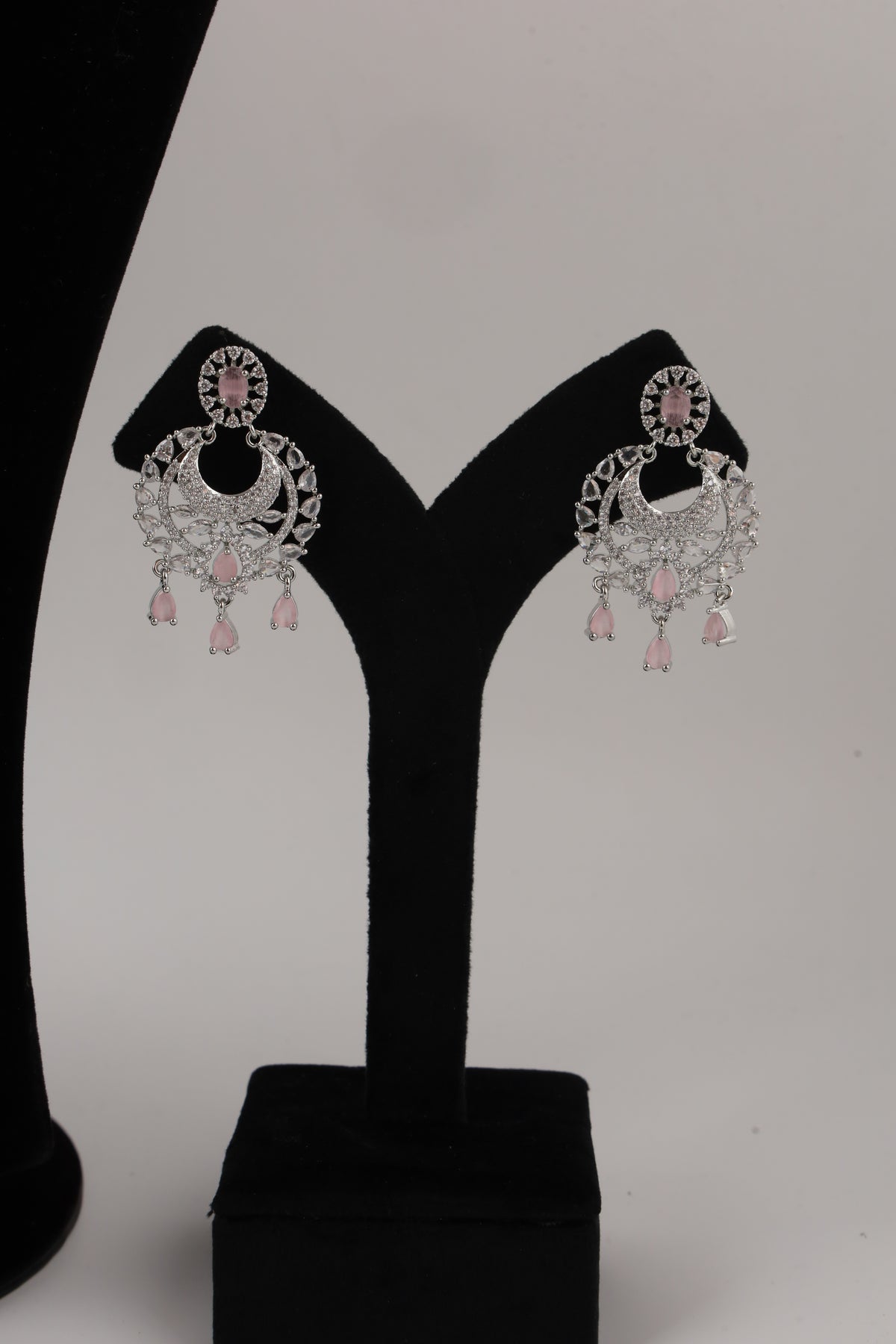 Silver-Tone Statement Necklace Set with Pink Accents & Matching Earrings