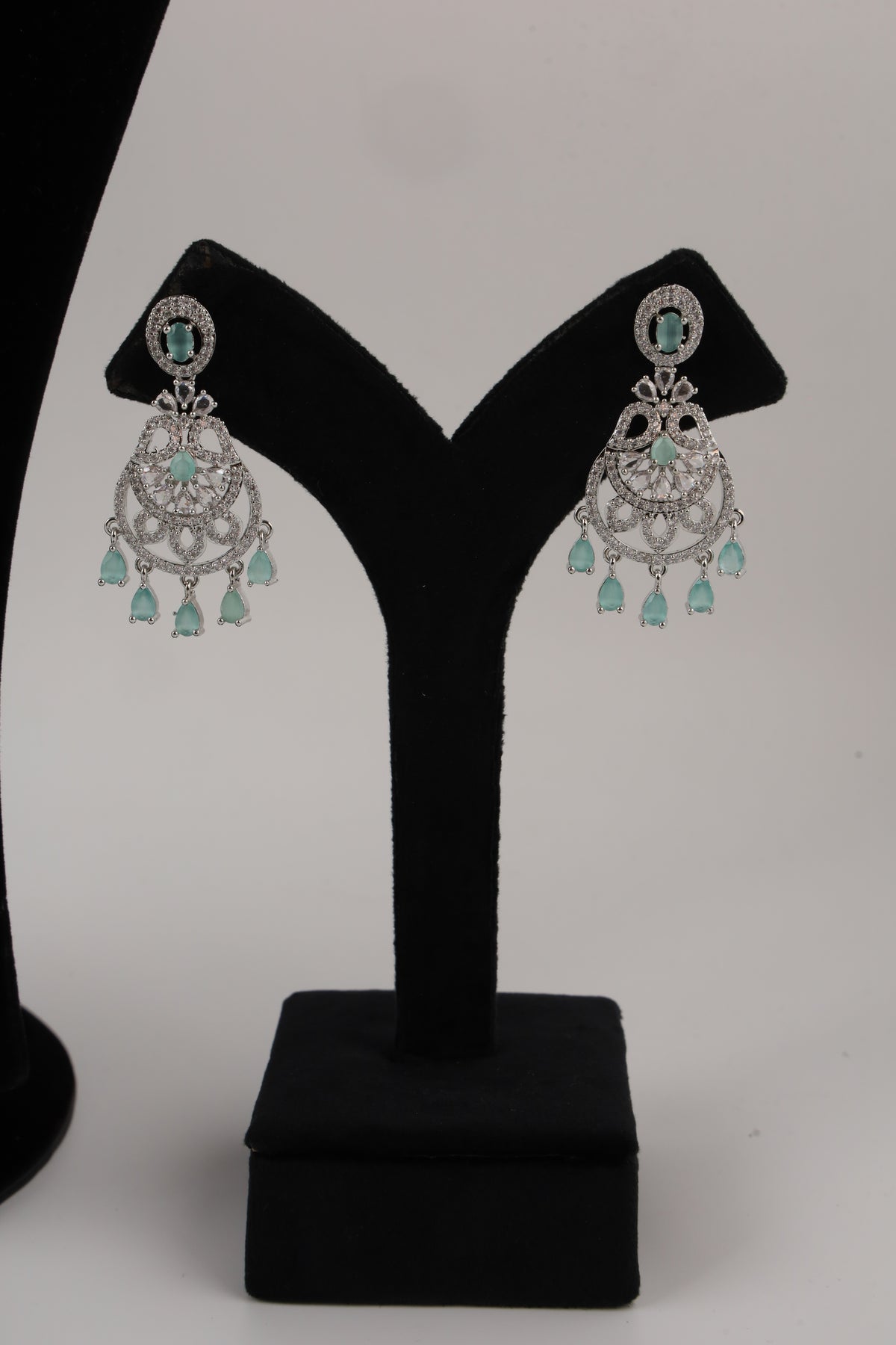 Silver-Tone Statement Necklace Set with Green Accents & Matching Earrings