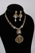 Gold-Tone Bridal Necklace Set with Crystal Accents & Pearl Drop Earrings