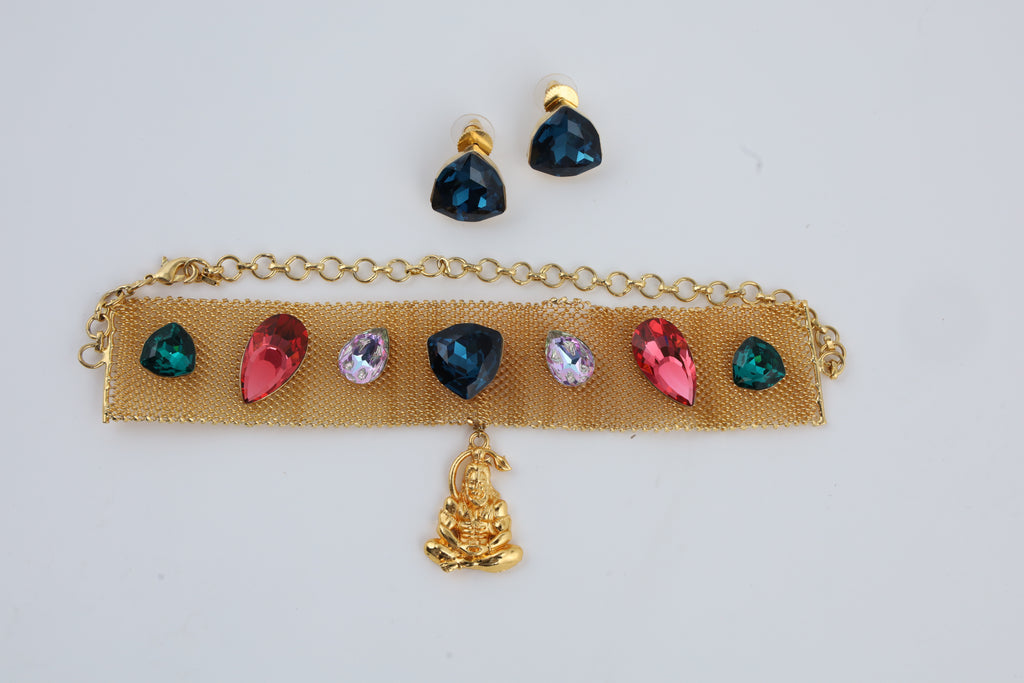 Multicolour Stone Choker Necklace Set | CHAKAI 137