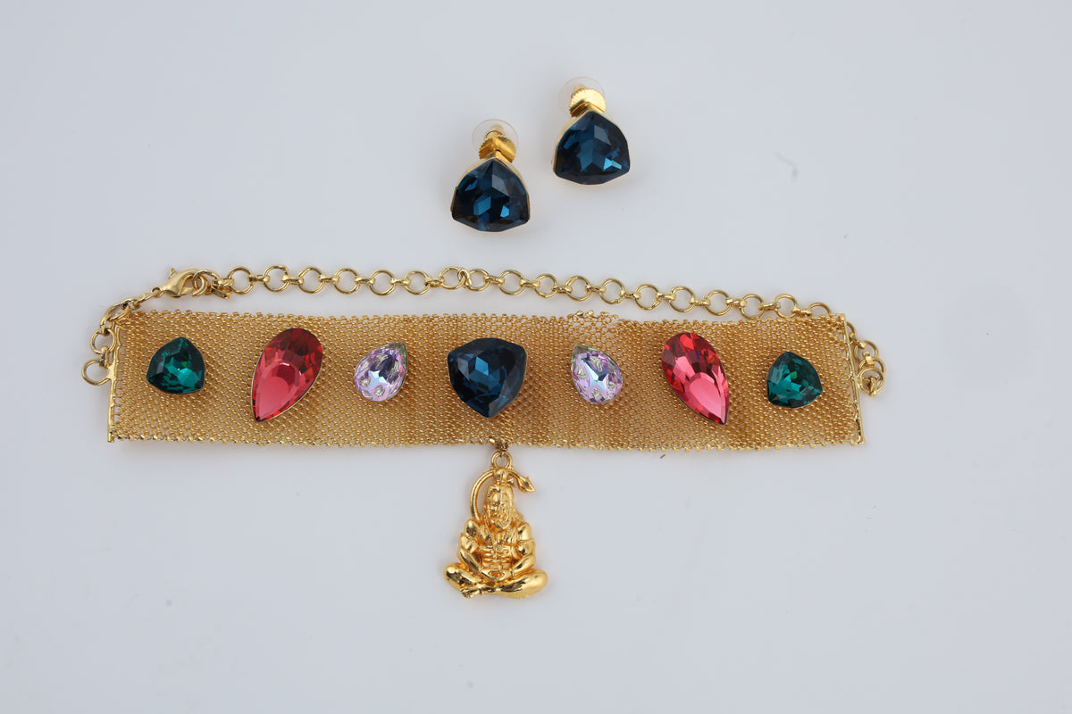 Multicolour Stone Choker Necklace Set | CHAKAI 137