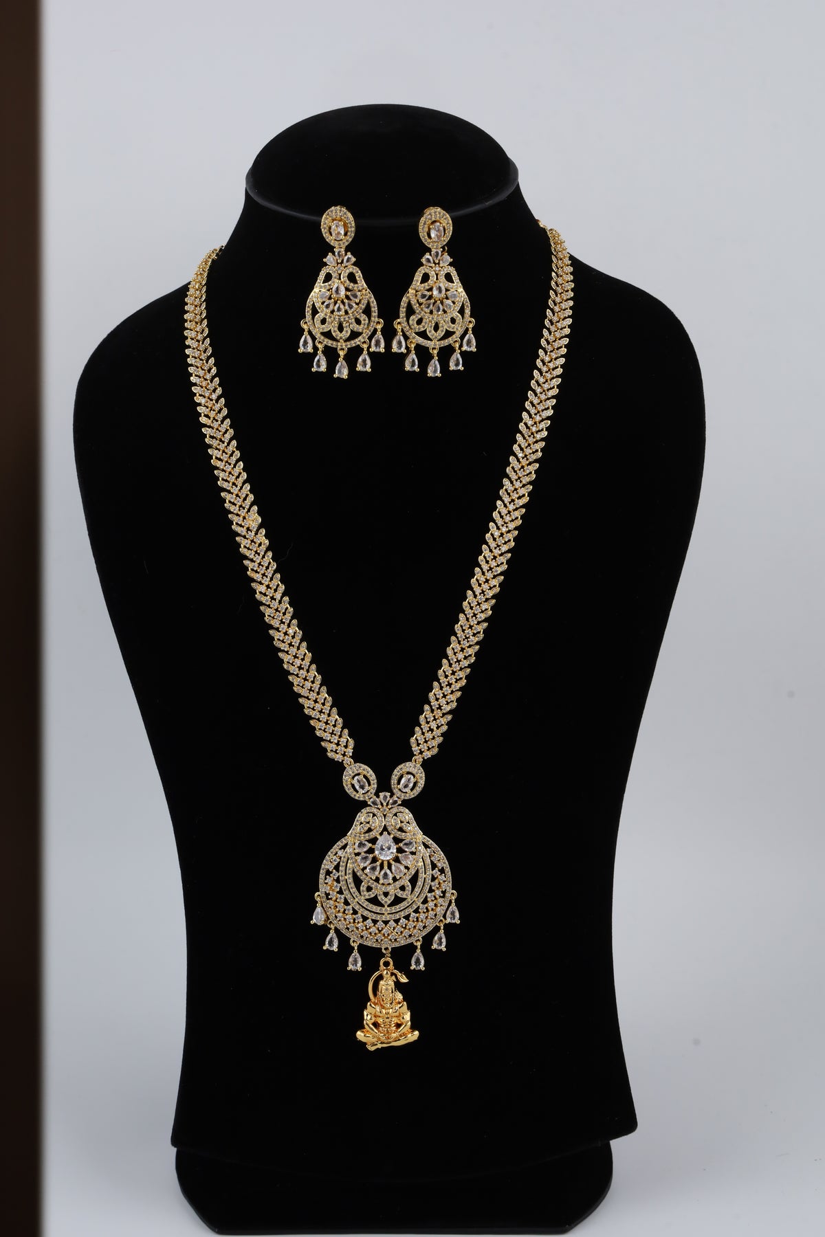 Gold-Tone Ornamental Necklace Set with Matching Earrings