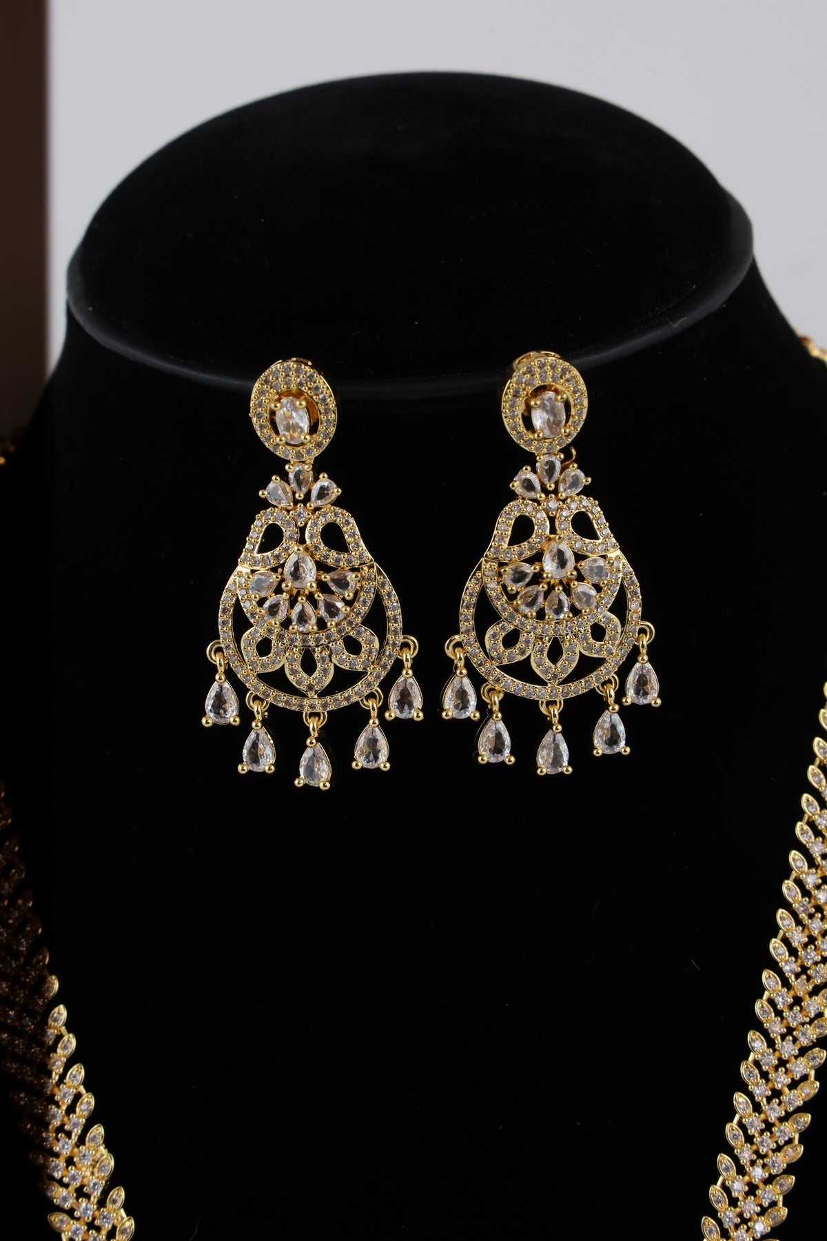 Gold-Tone Ornamental Necklace Set with Matching Earrings