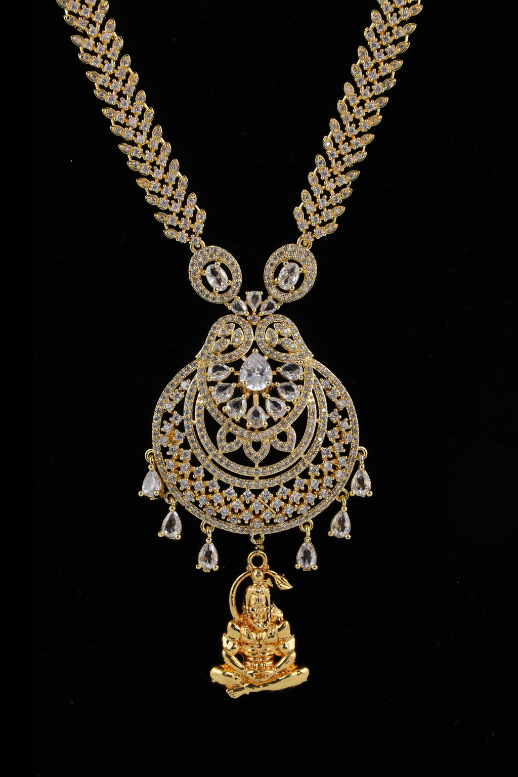 Gold-Tone Ornamental Necklace Set with Matching Earrings