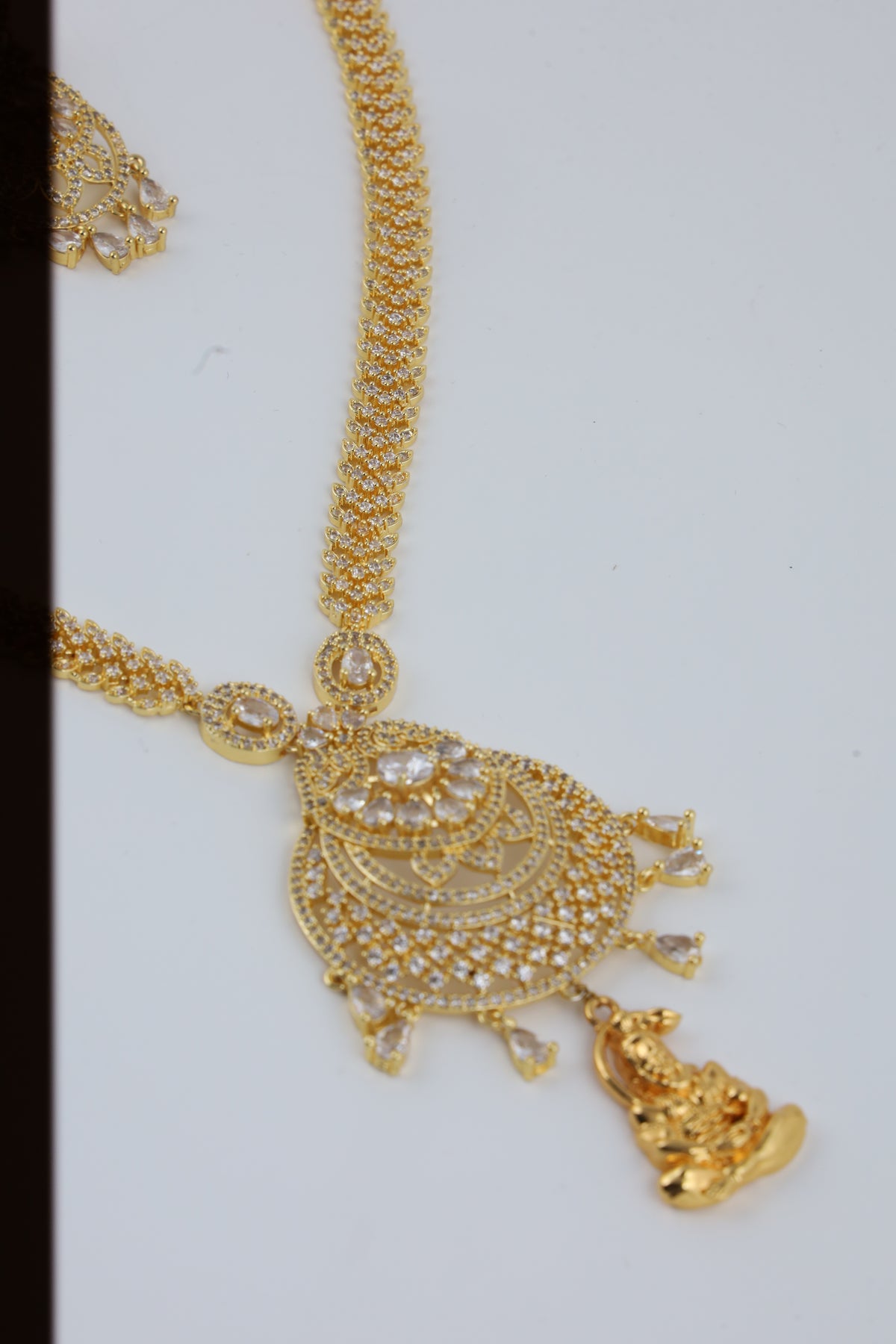 Gold-Tone Ornamental Necklace Set with Matching Earrings