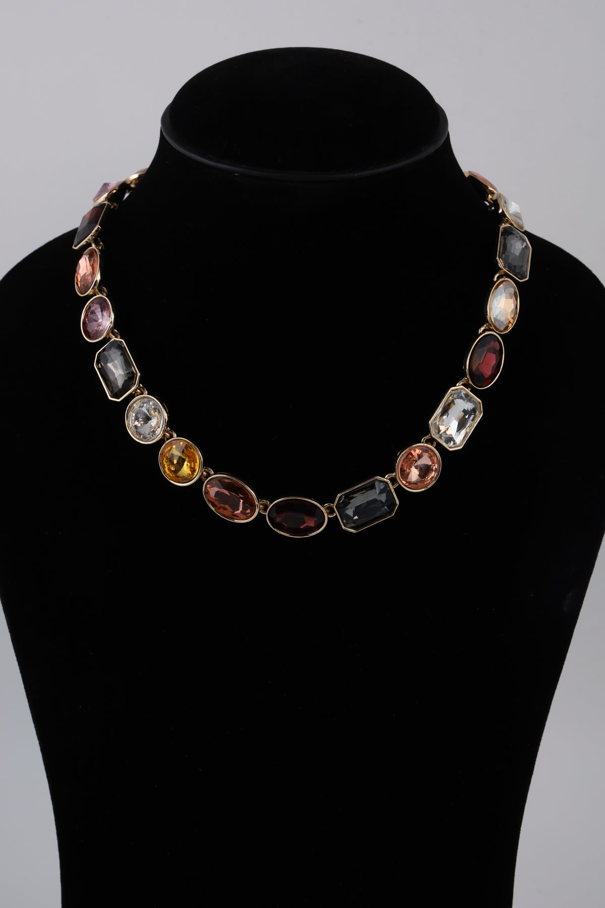 Gold-Tone Multicolour Statement Necklace with Oval & Geometric Stones
