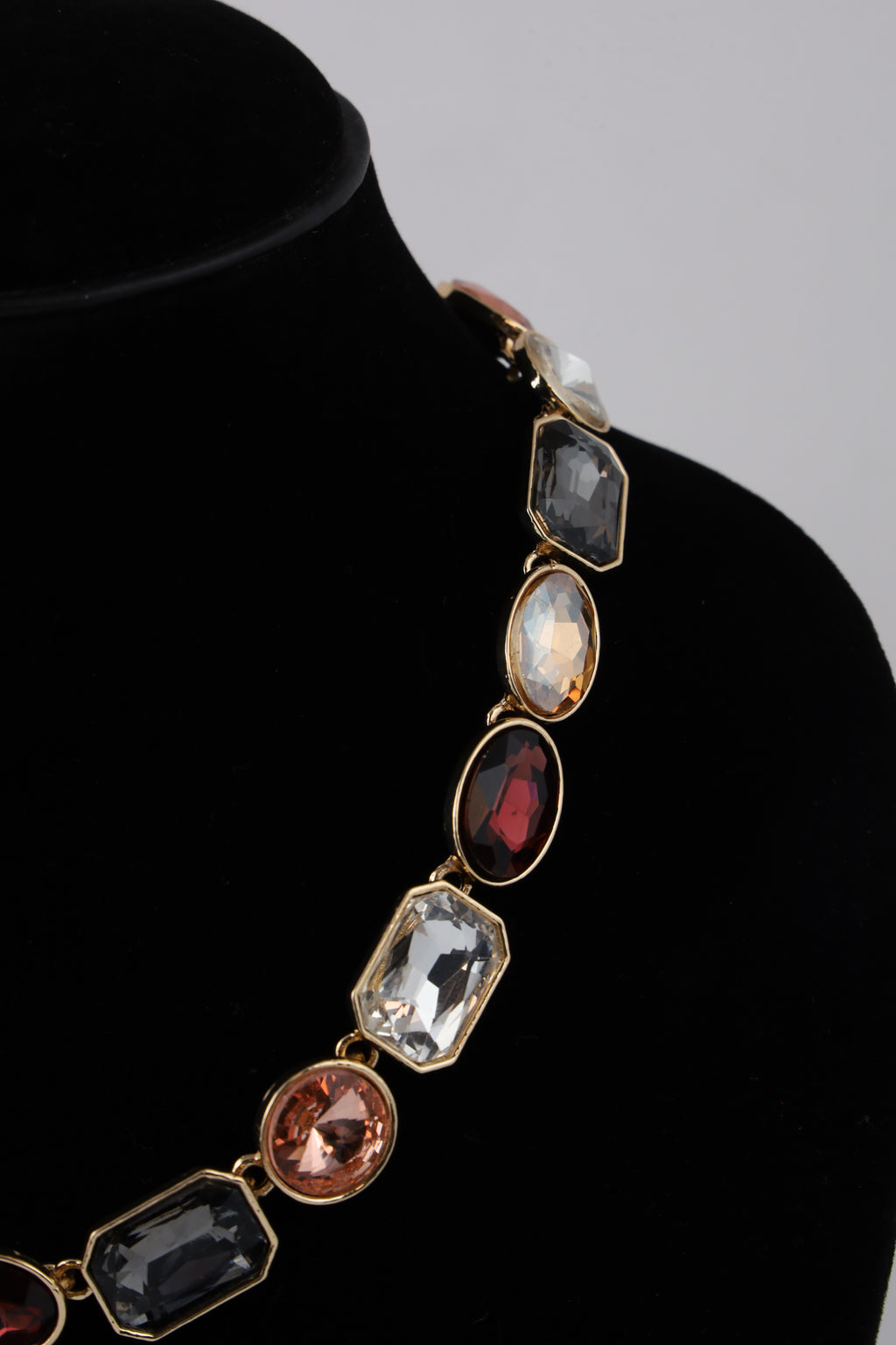 Gold-Tone Multicolour Statement Necklace with Oval & Geometric Stones
