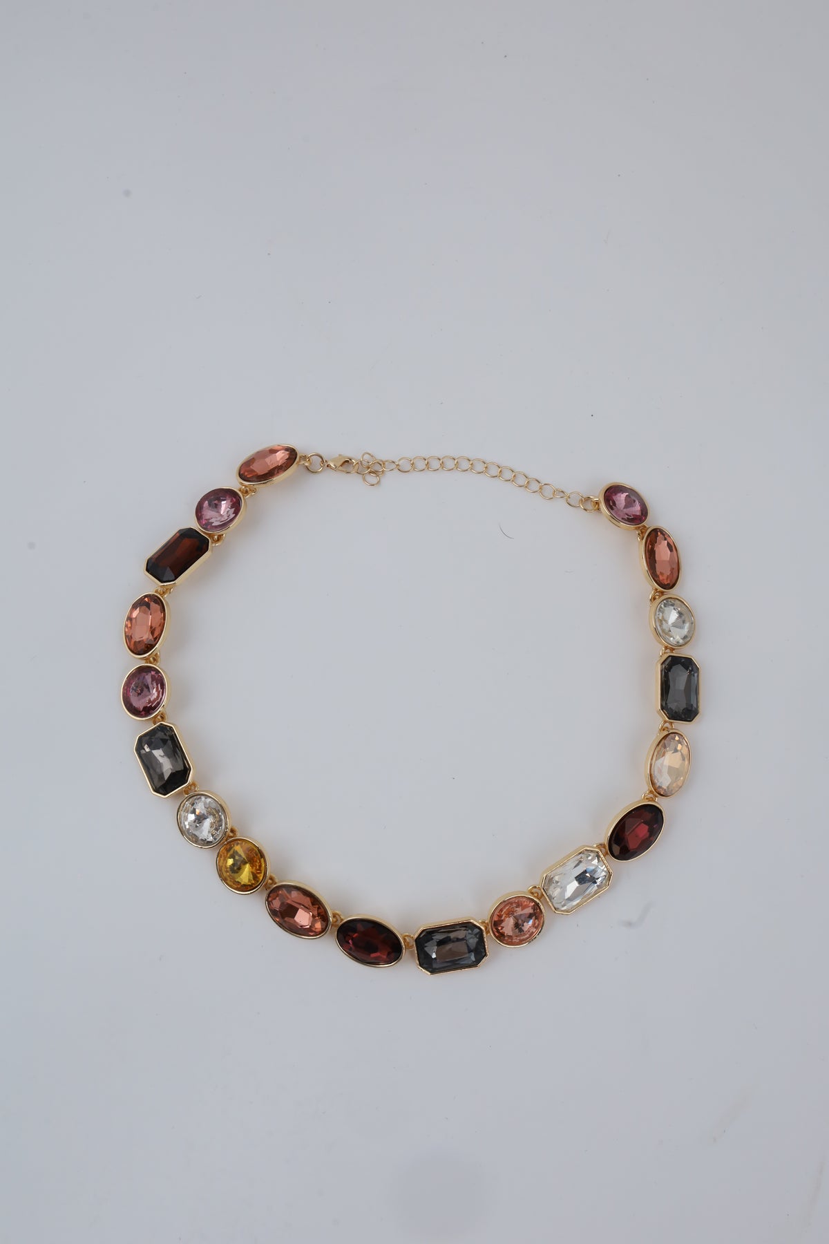 Gold-Tone Multicolour Statement Necklace with Oval & Geometric Stones