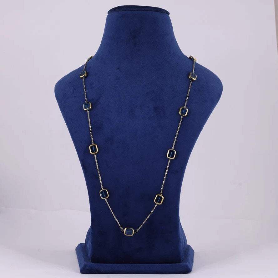Gold Tone Geometric Link Necklace — view A