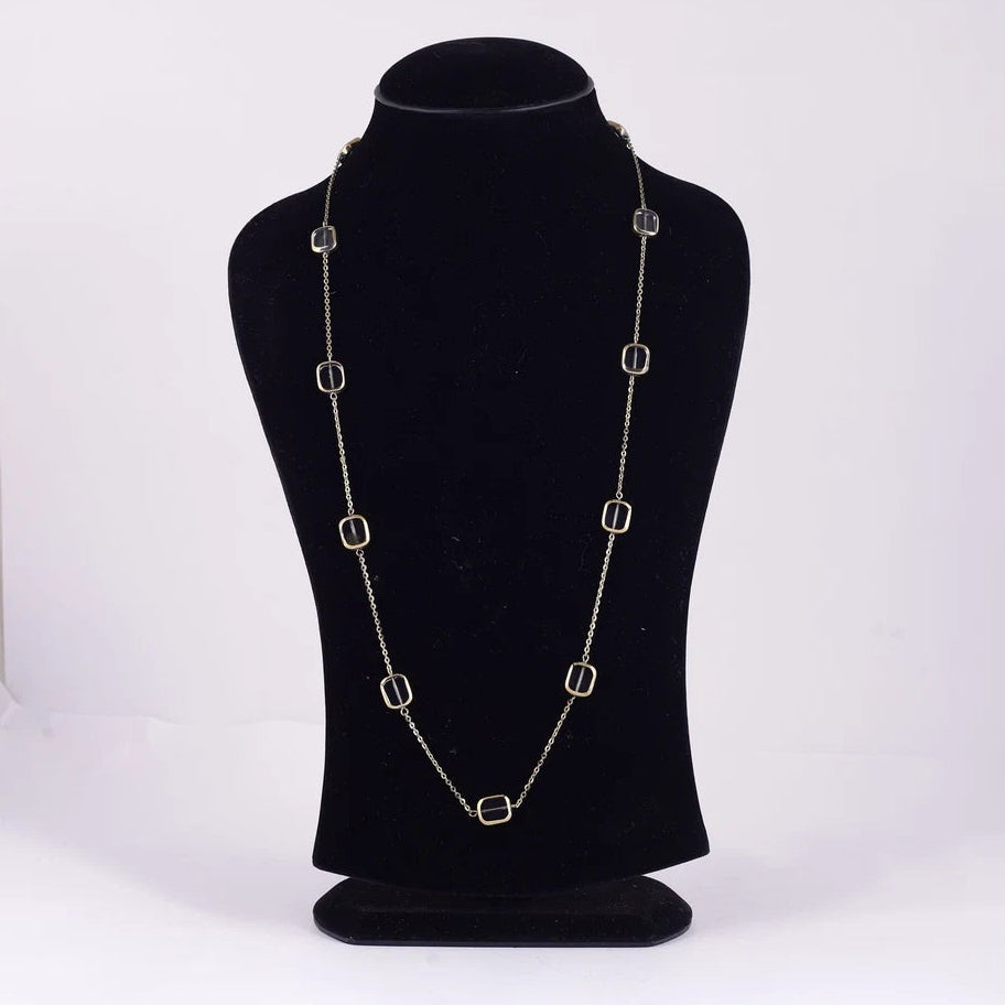 Gold Tone Geometric Link Necklace — view A