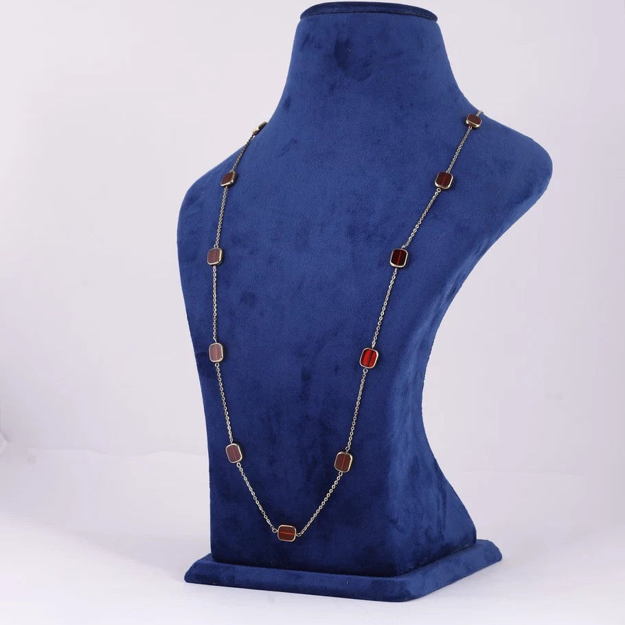 Red Stone Gold Tone Link Necklace — view B