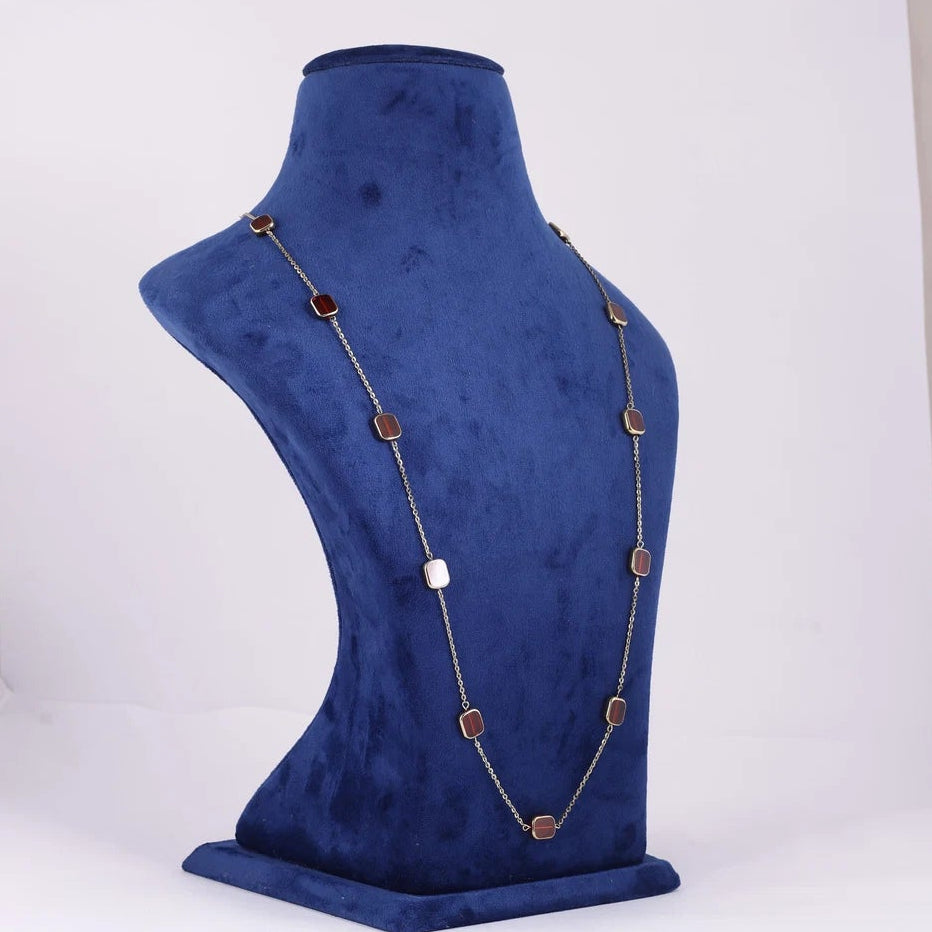 Red Stone Gold Tone Link Necklace — view C