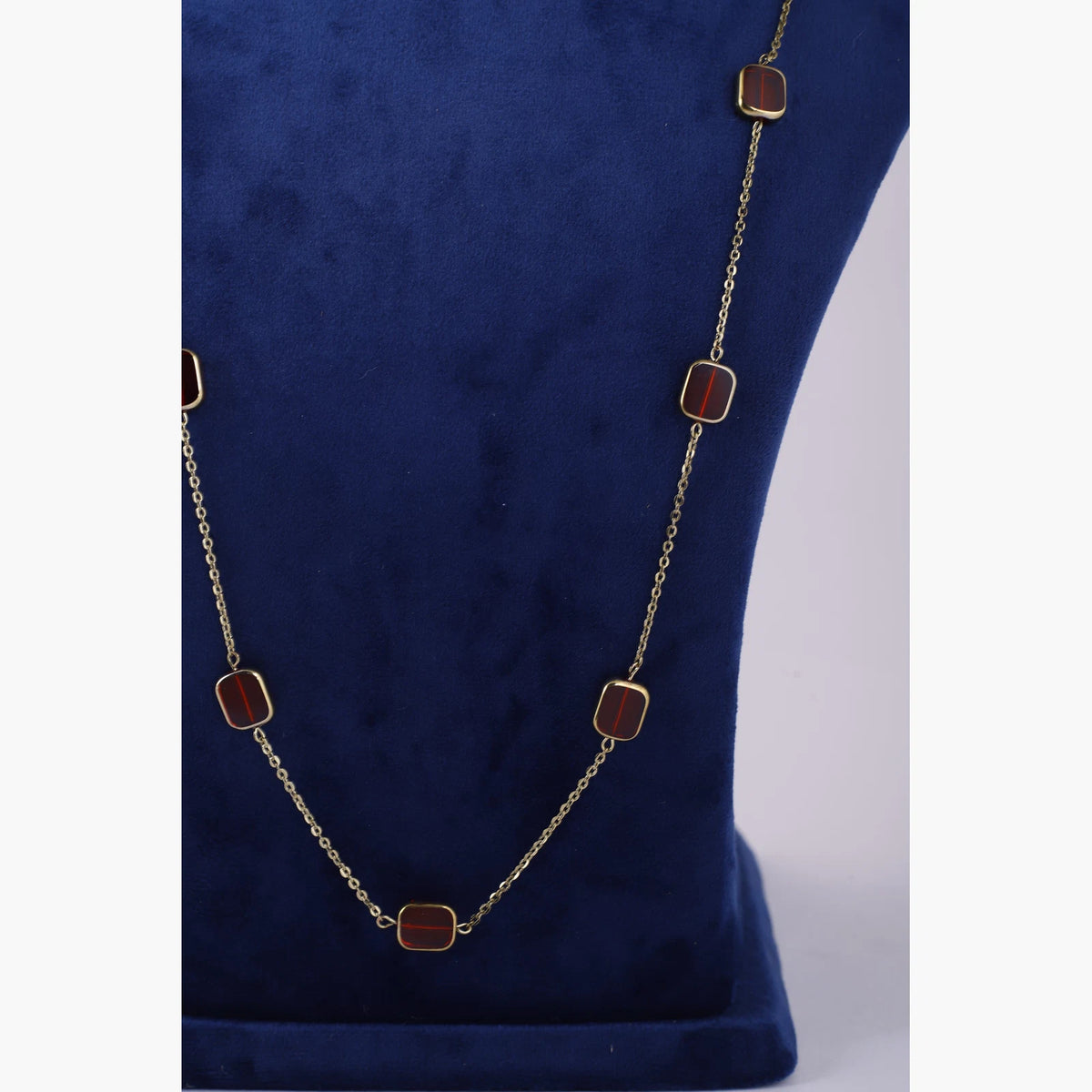 Red Stone Gold Tone Link Necklace — view D