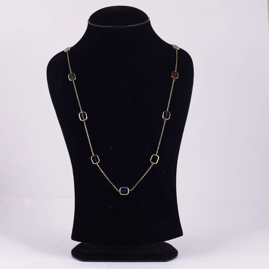 Gold Tone Geometric Link Necklace — view A