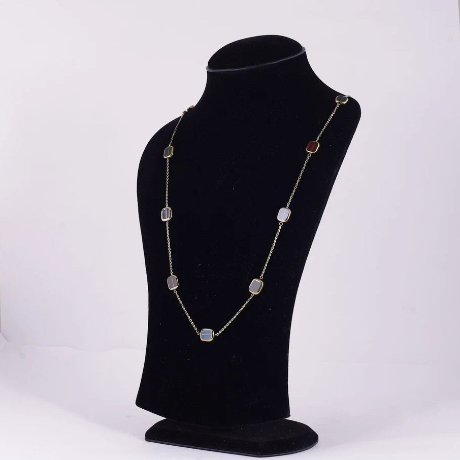 Gold Tone Geometric Link Necklace — view B