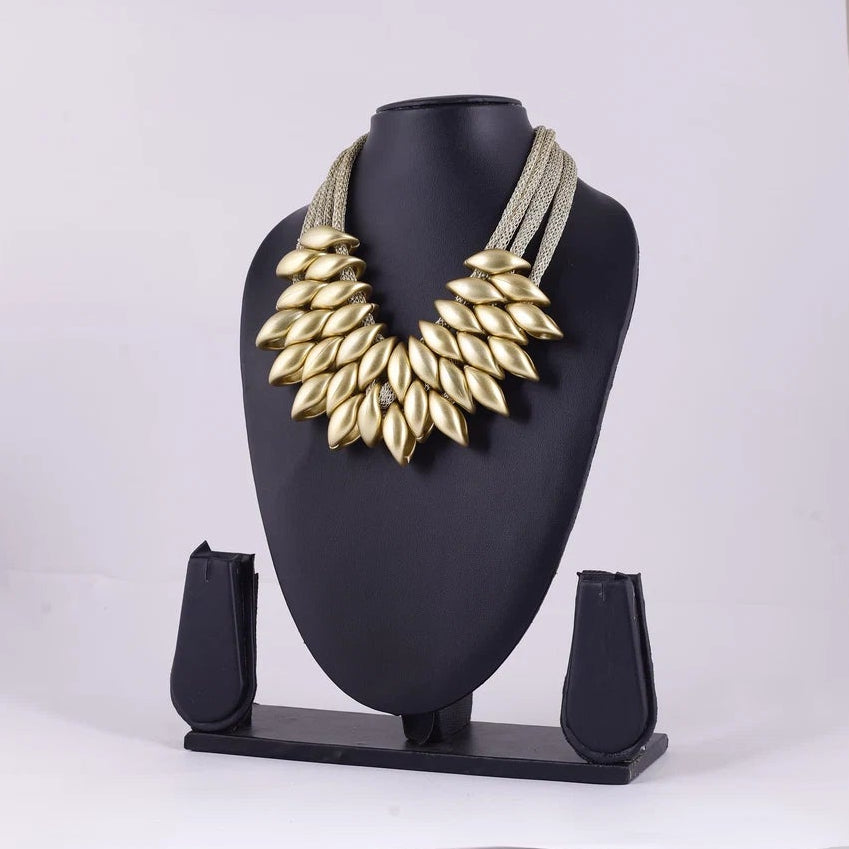 Gold Tone Leaf Statement Necklace — view B