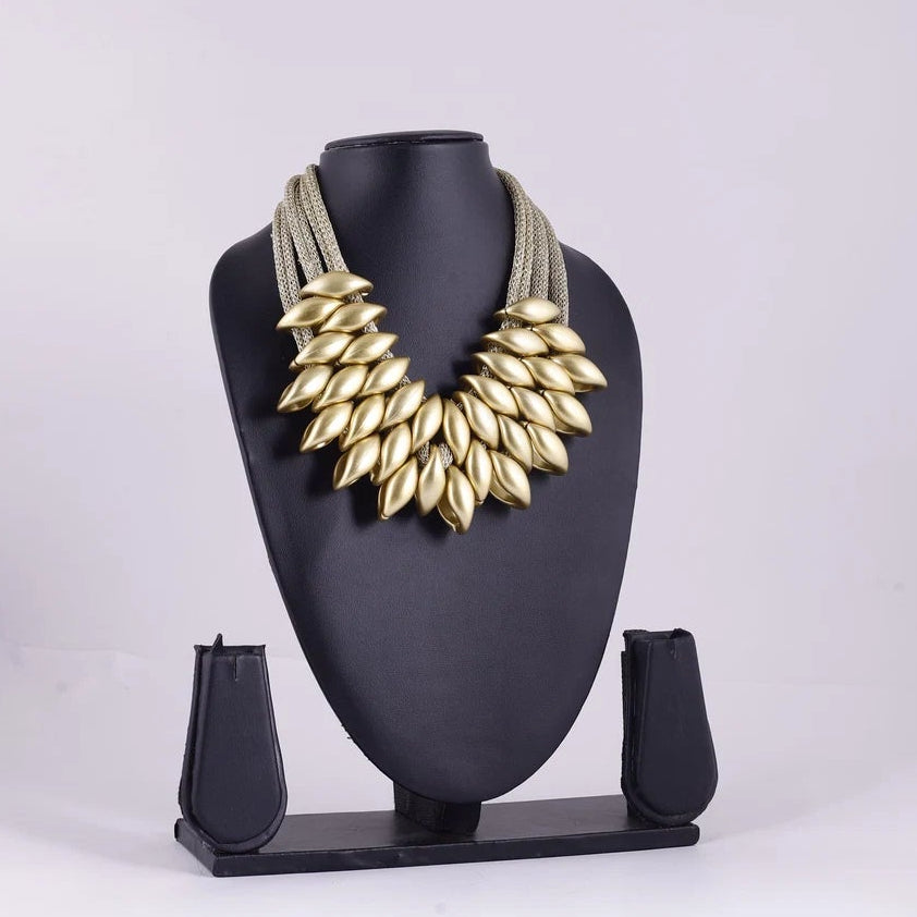 Gold Tone Leaf Statement Necklace — view C