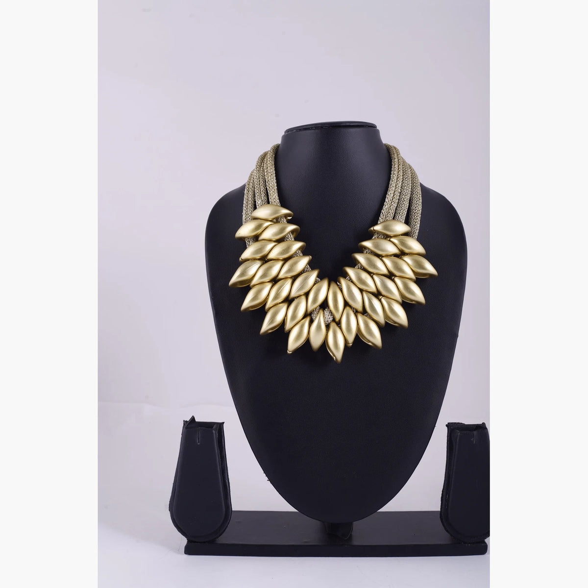Gold Tone Leaf Statement Necklace — view D
