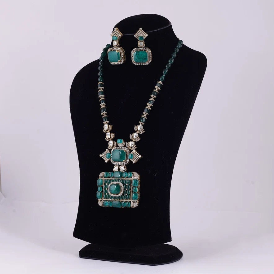 Emerald Green Statement Necklace Set — view B