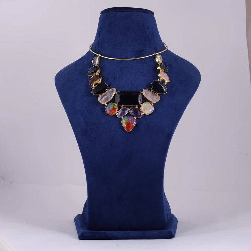 Multicolour Gemstone Collar Necklace — view A