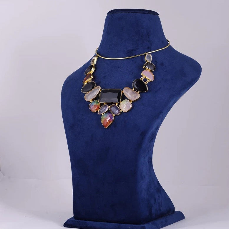 Multicolour Gemstone Collar Necklace — view B