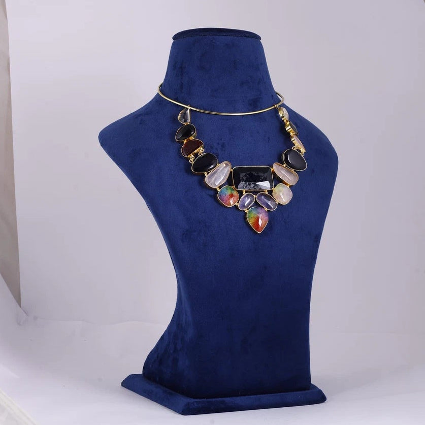 Multicolour Gemstone Collar Necklace — view C