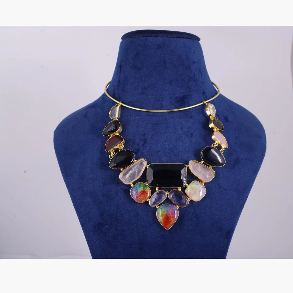Multicolour Gemstone Collar Necklace — view D