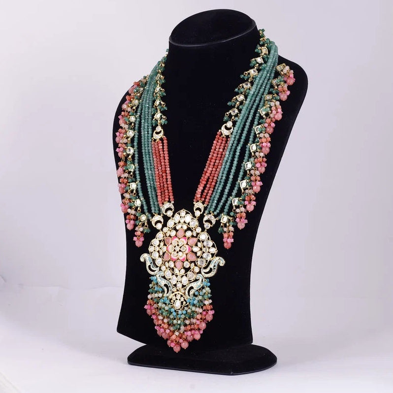 Multistrand Pink and Green Statement Necklace — view B