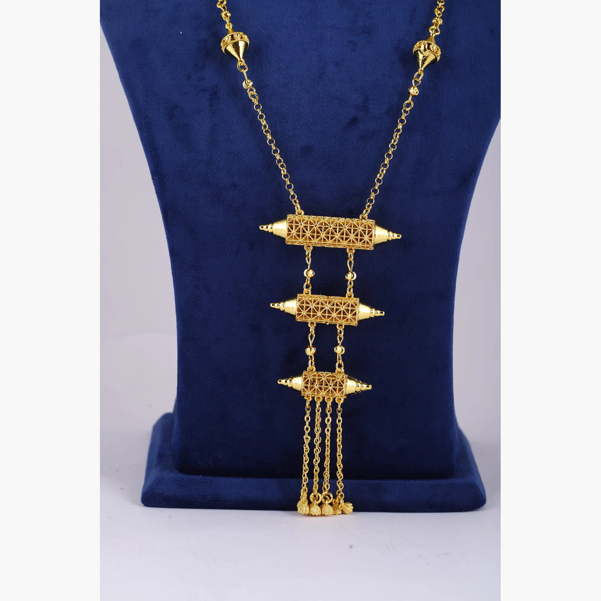 Gold Tone Triple Bar Pendant Necklace — view D