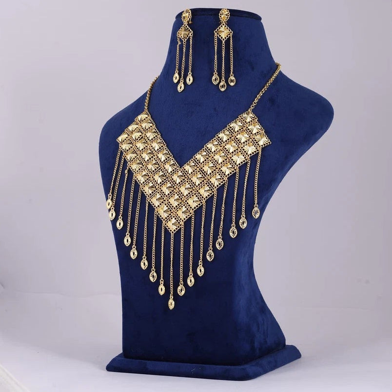 Gold Tone Fringe Necklace and Earring Set — view B