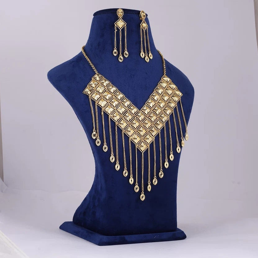 Gold Tone Fringe Necklace and Earring Set — view C