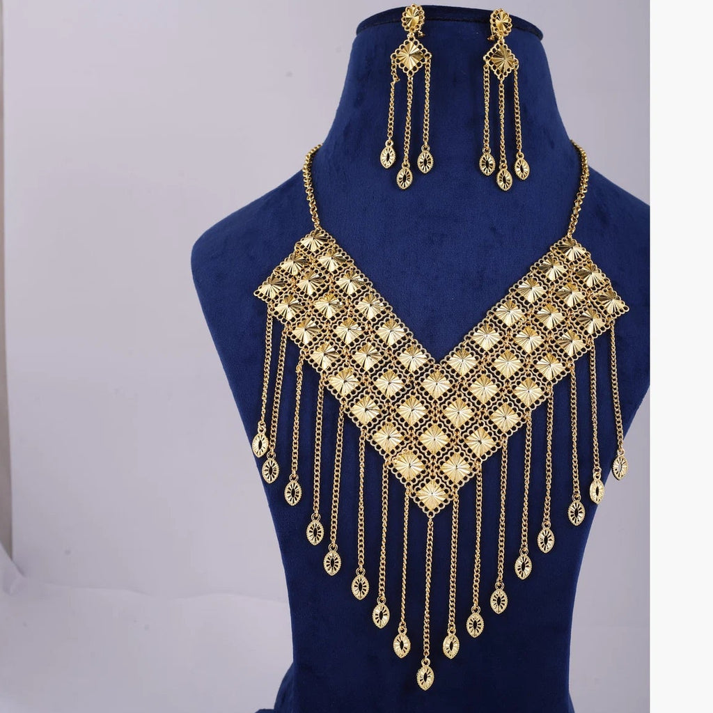 Gold Tone Fringe Necklace and Earring Set — view D