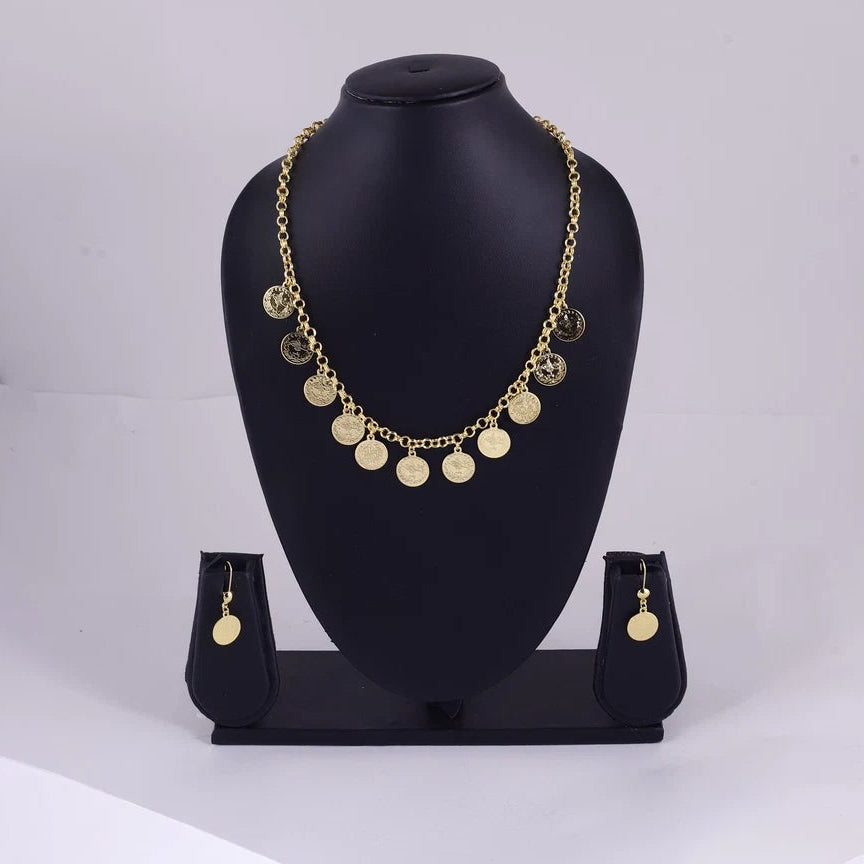 Gold Tone Coin Necklace Set — view A