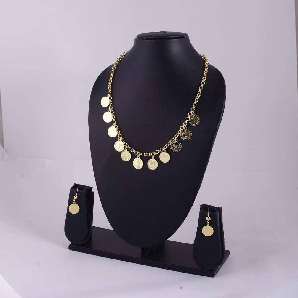 Gold Tone Coin Necklace Set — view C
