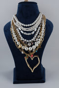Multilayer Pearl Statement Necklace with Heart Pendant