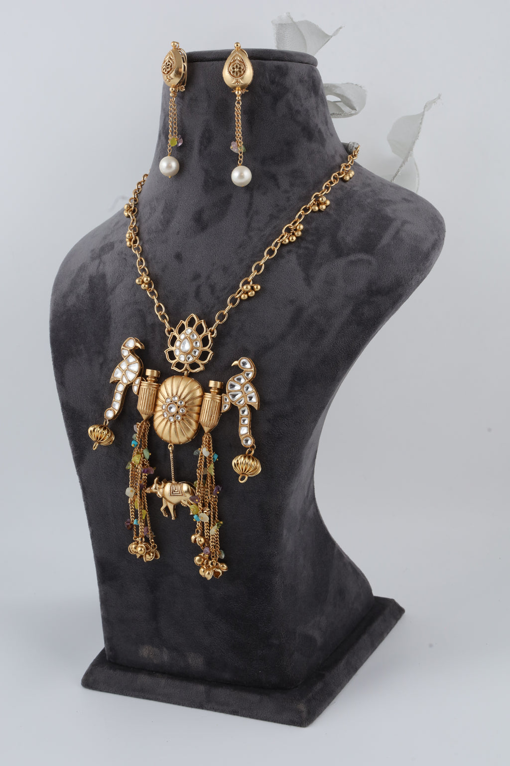 Gold-Tone Traditional Temple Necklace Set