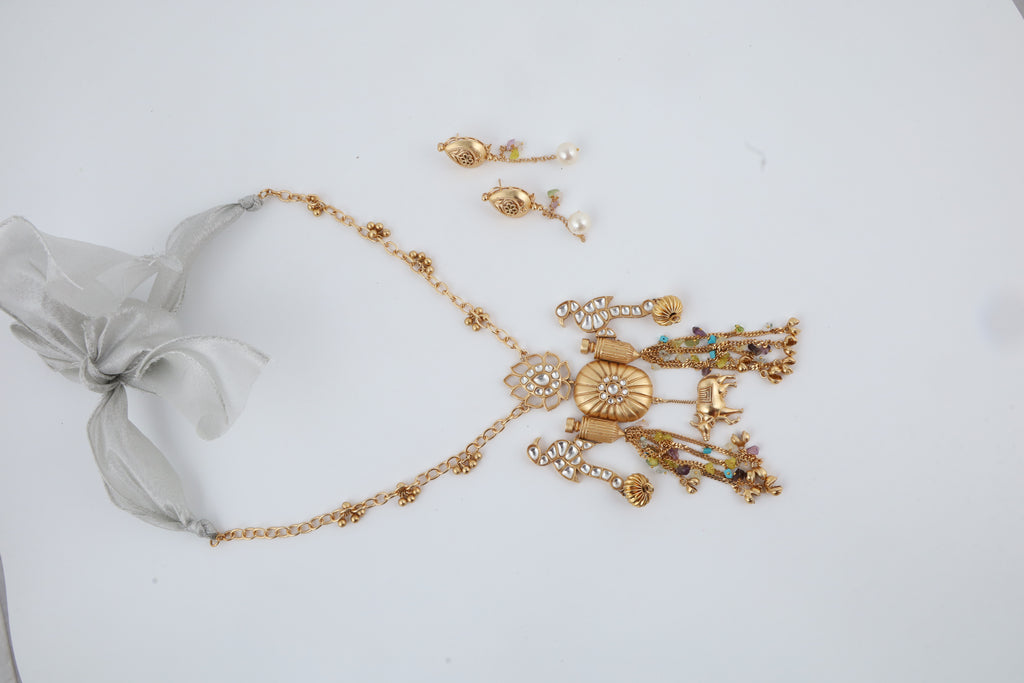 Gold-Tone Traditional Temple Necklace Set