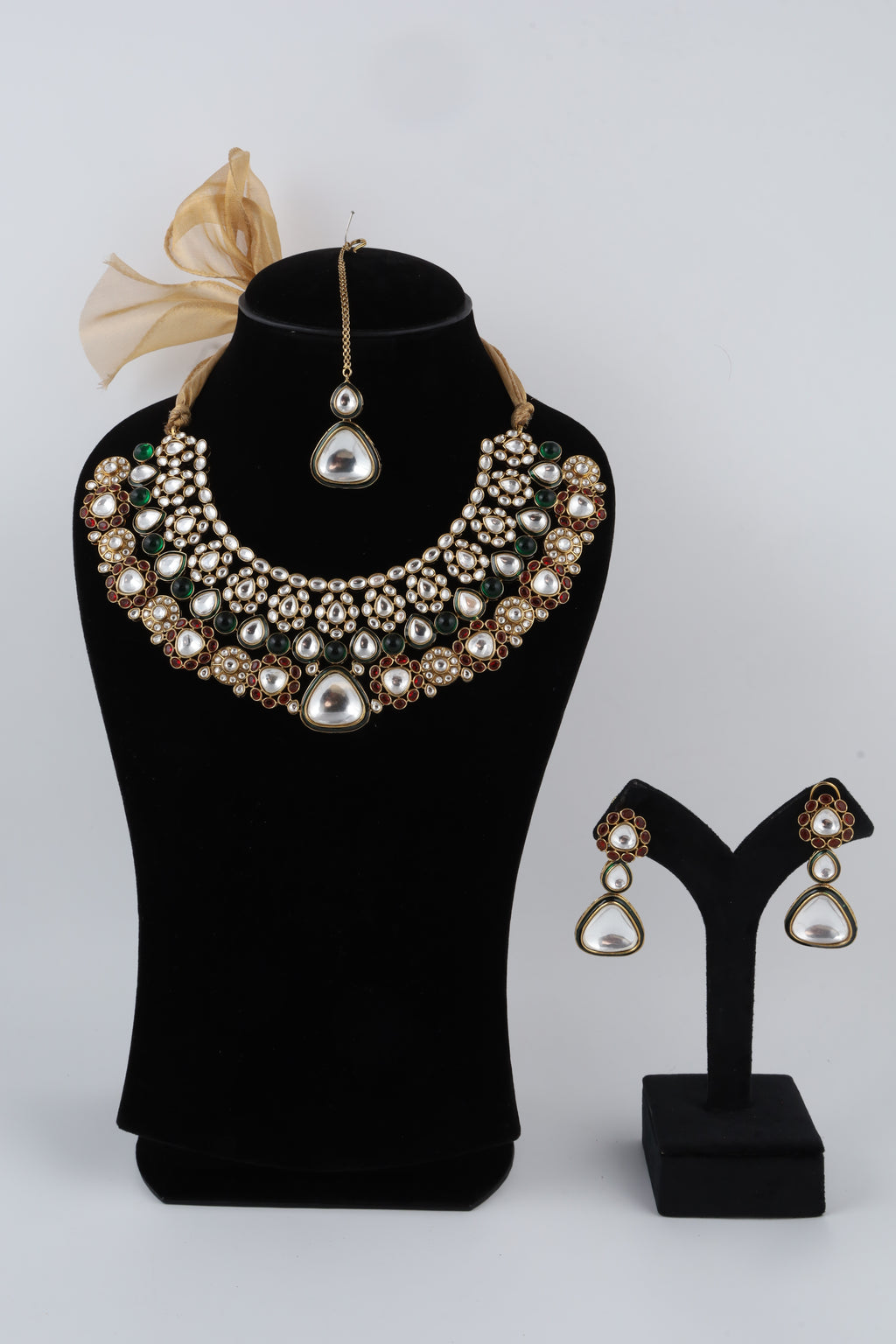 Multicolour Kundan Pearl Choker Necklace Set with Matching Earrings