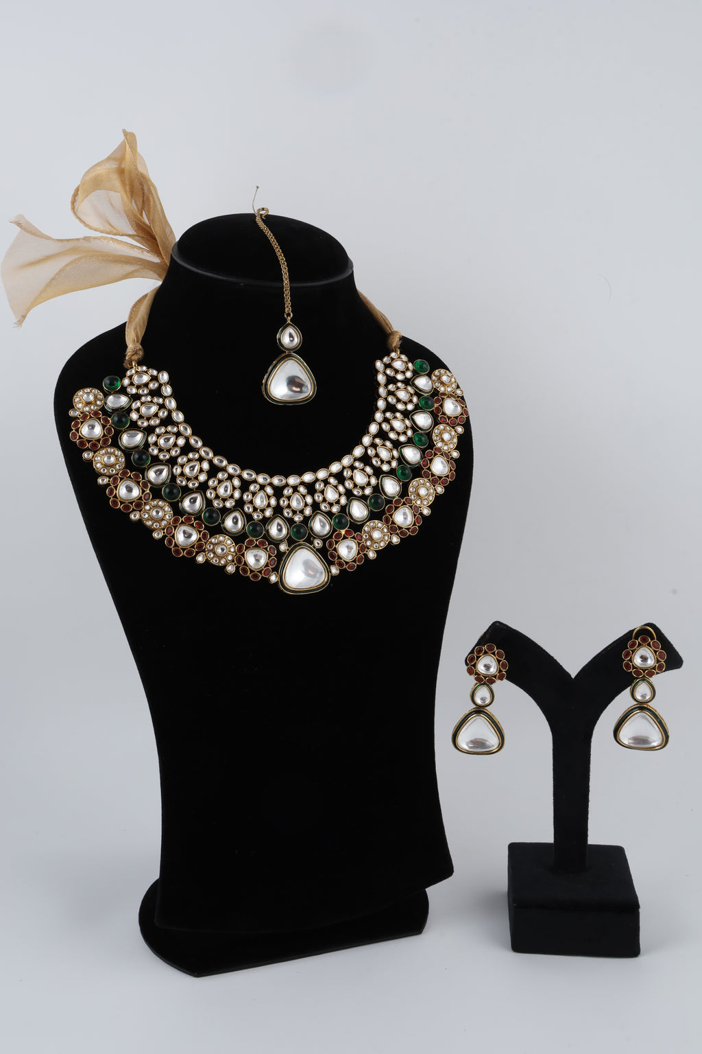 Multicolour Kundan Pearl Choker Necklace Set with Matching Earrings