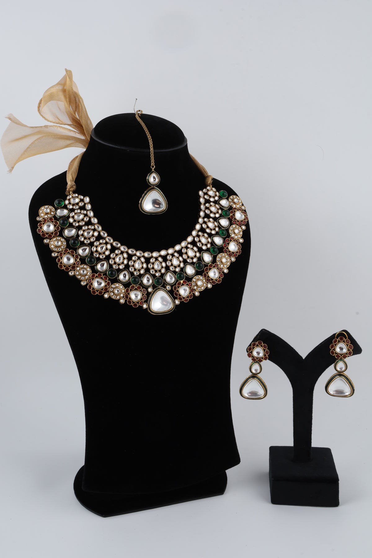 Multicolour Kundan Pearl Choker Necklace Set with Matching Earrings