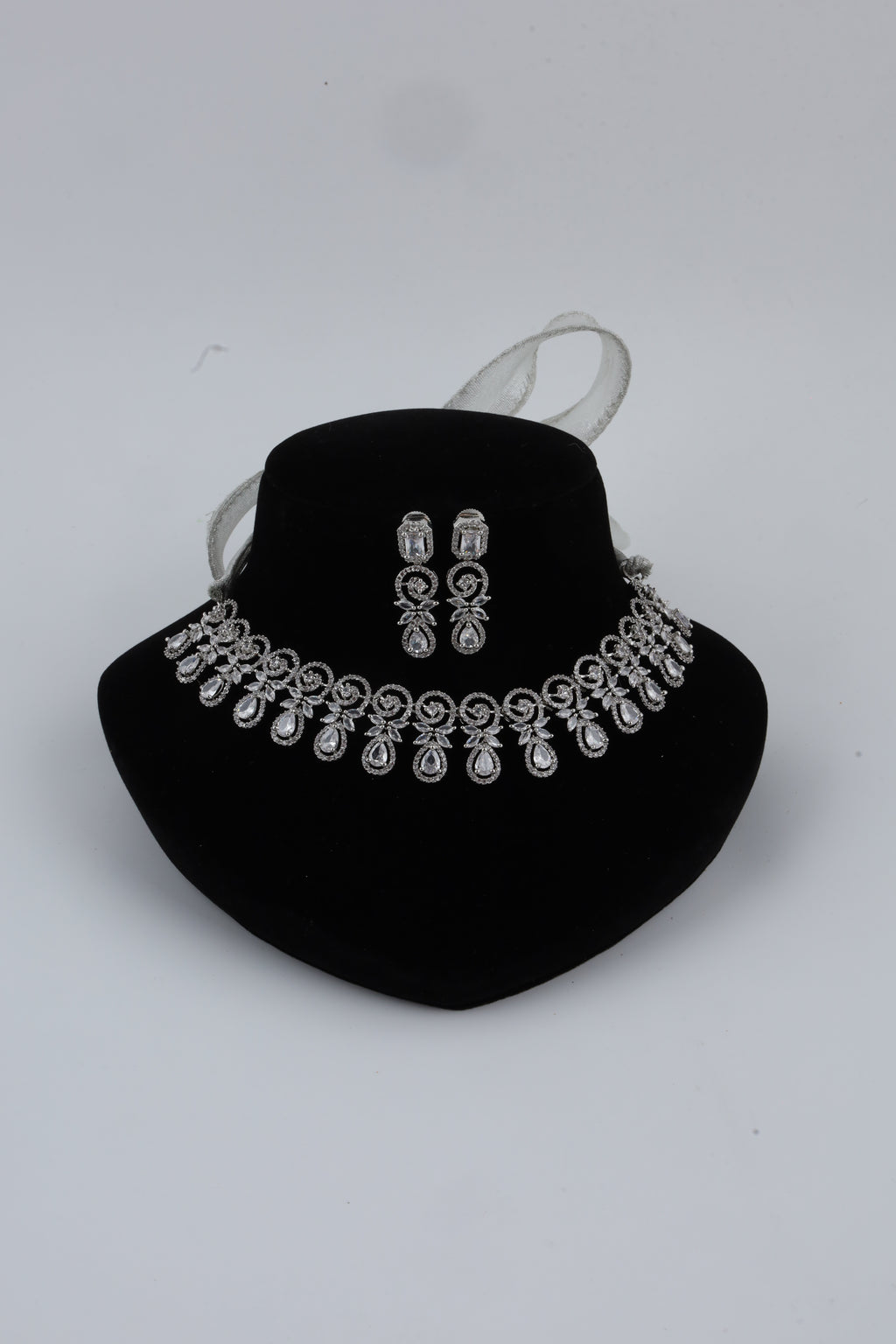 Silver-Tone Crystal Choker Necklace Set with Matching Earrings