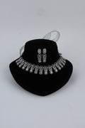 Silver-Tone Crystal Choker Necklace Set with Matching Earrings