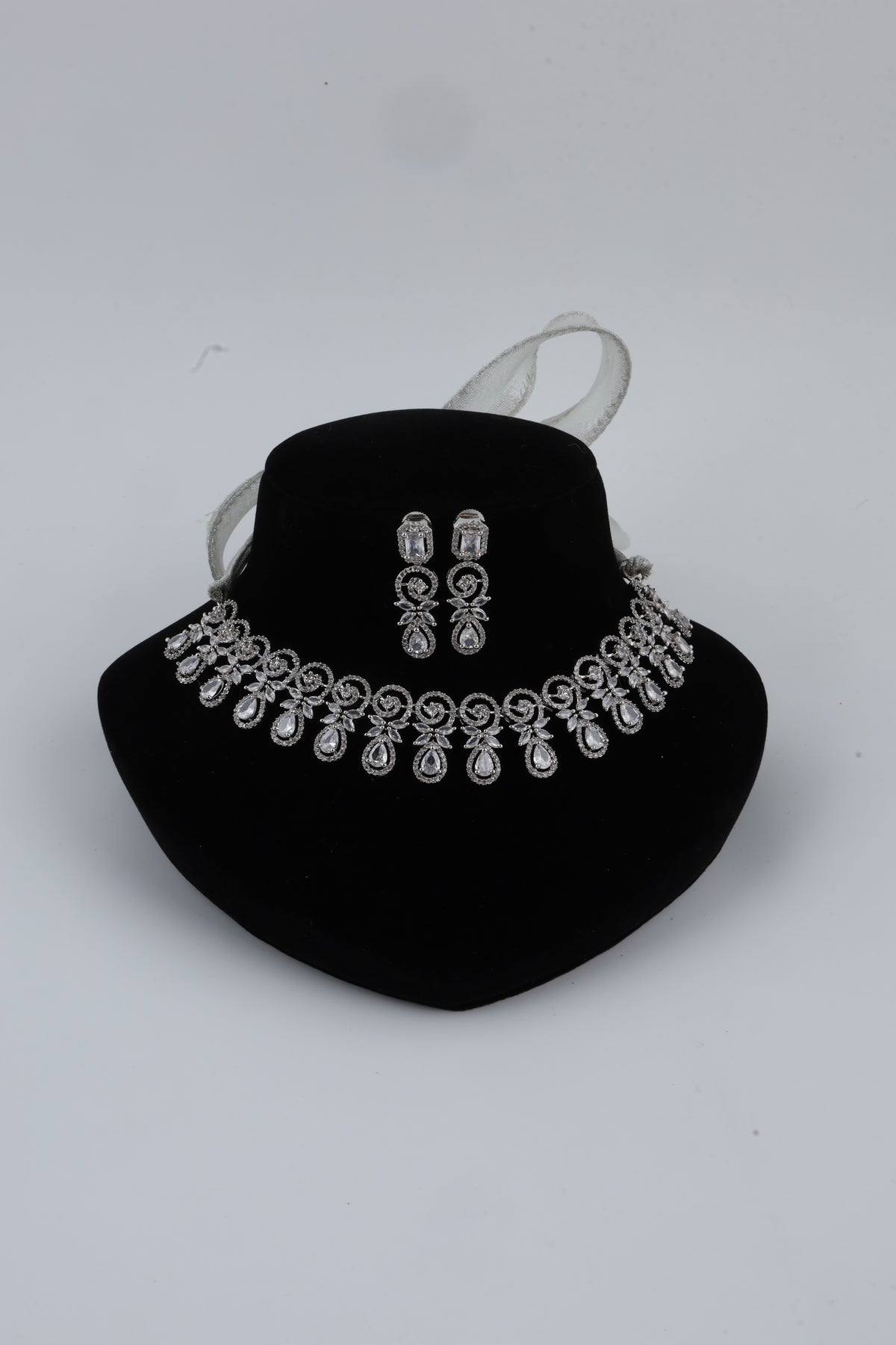 Silver-Tone Crystal Choker Necklace Set with Matching Earrings