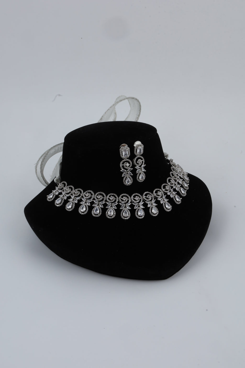 Silver-Tone Crystal Choker Necklace Set with Matching Earrings