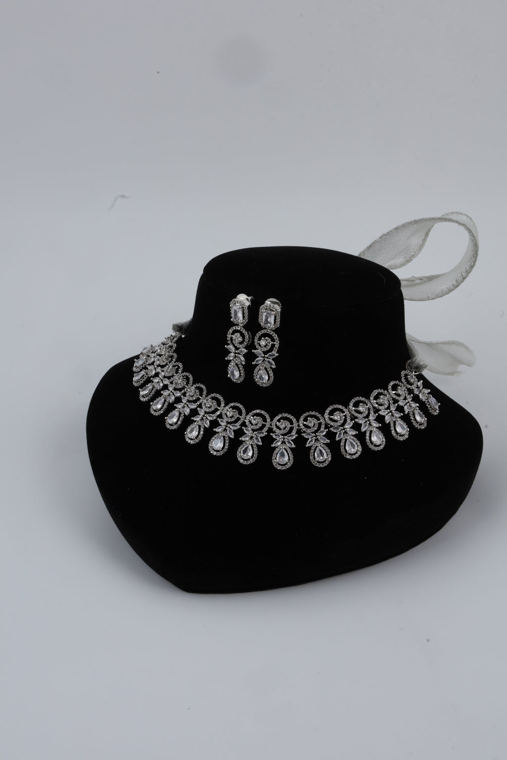 Silver-Tone Crystal Choker Necklace Set with Matching Earrings