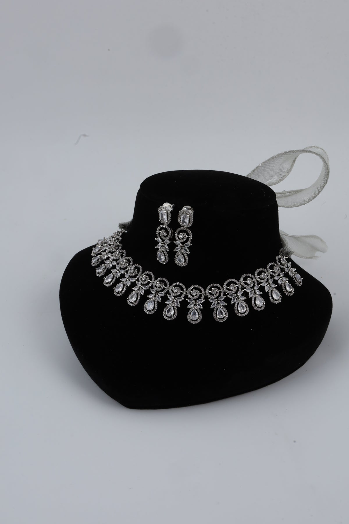 Silver-Tone Crystal Choker Necklace Set with Matching Earrings