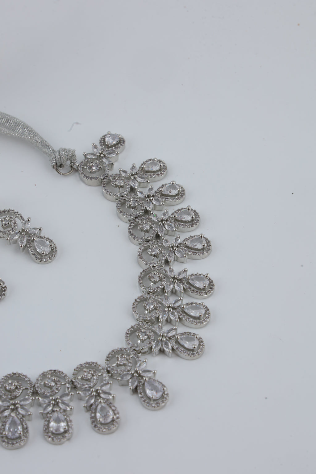 Silver-Tone Crystal Choker Necklace Set with Matching Earrings