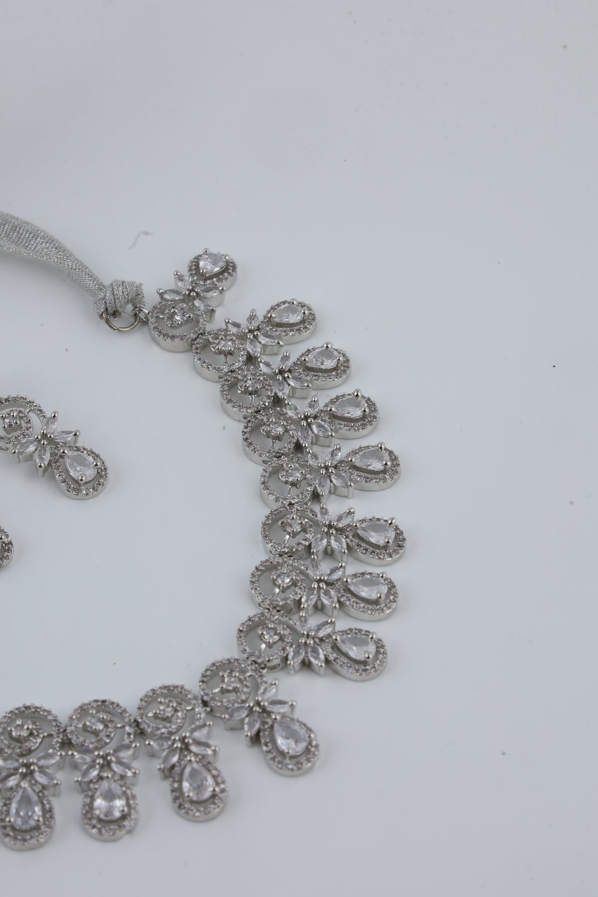 Silver-Tone Crystal Choker Necklace Set with Matching Earrings